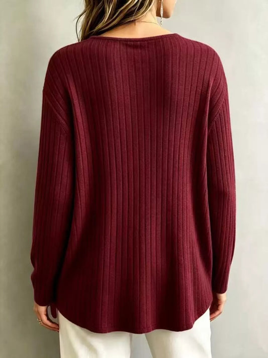 Wine Down Ribbed V-Neck Top - Bayou Curves