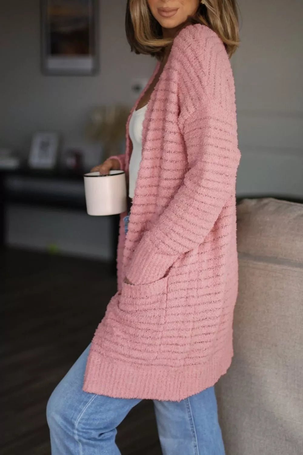 Soft Spot Fuzzy Ribbed Cardigan - Bayou Curves
