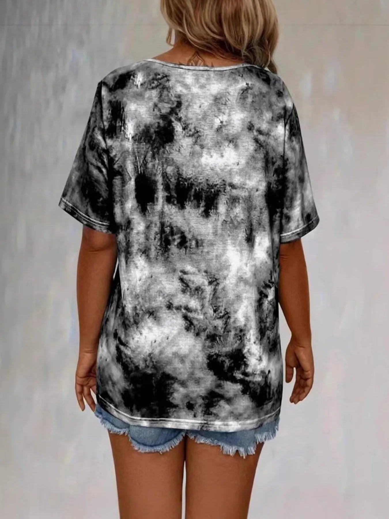 Tie Dye Lace-Up V-Neck Casual T-Shirt - Bayou Curves