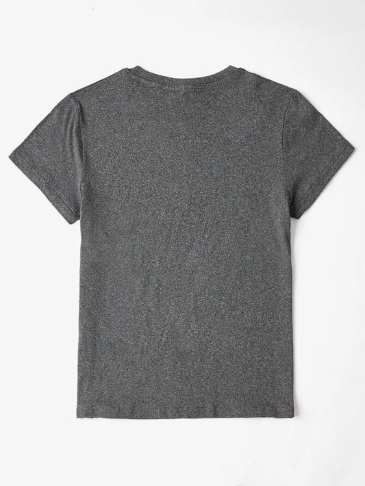 Letter Round Neck Short Sleeve T-Shirt - Bayou Curves