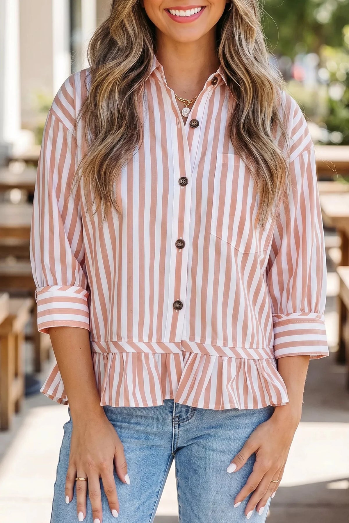 Line It Up Ruffle Hem Shirt - Bayou Curves