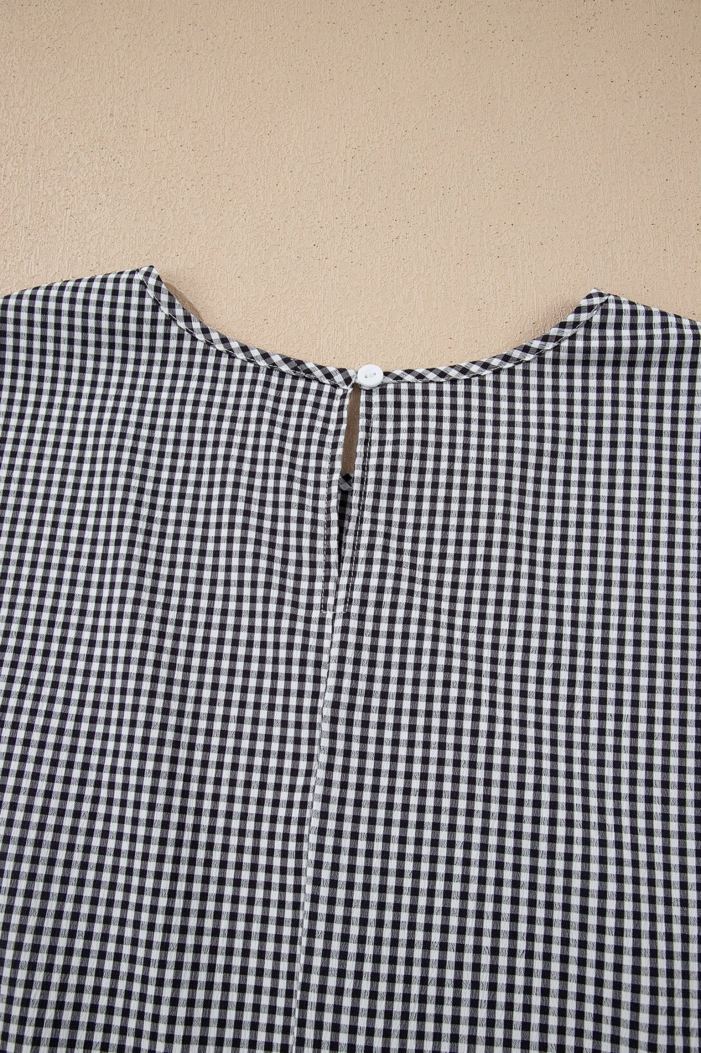 Plus Size Black Plaid Bow Decor Bell Sleeve Round Neck - Bayou Curves