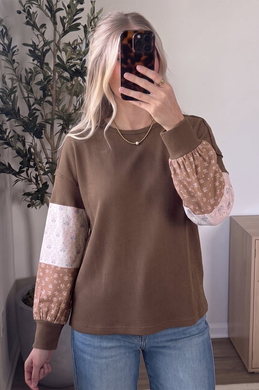 Coffee & Florals Colorblock Top - Bayou Curves