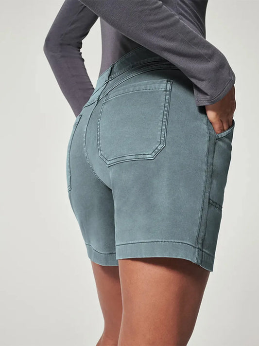 Full Size Vintage Washed Denim Shorts with Pockets Plus Size - Bayou Curves