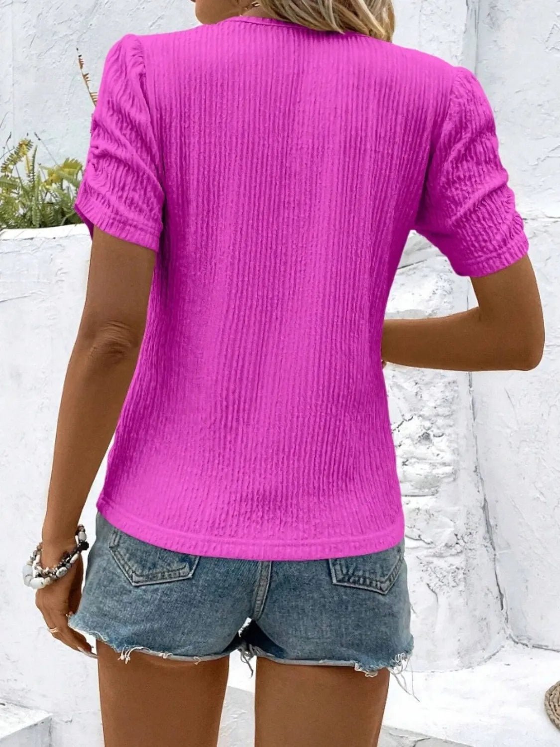 Ruched Round Neck Short Sleeve Top - Bayou Curves