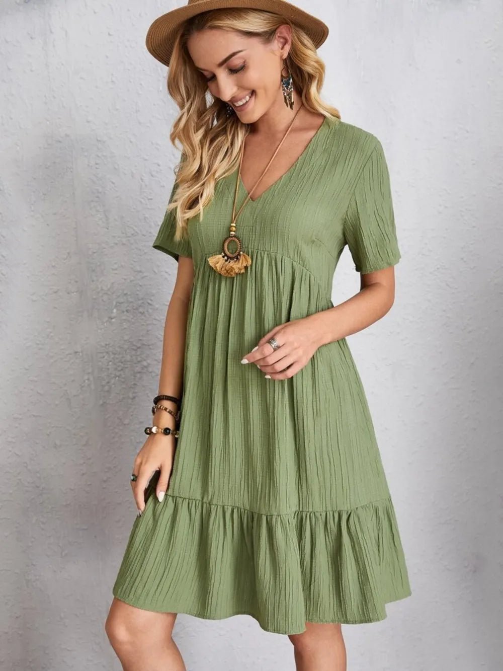 V-Neck Short Sleeve Dress - Bayou Curves