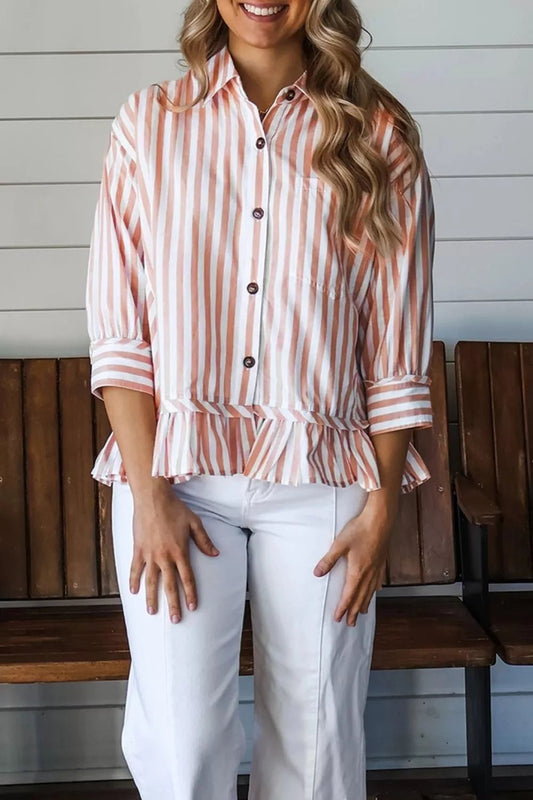 Line It Up Ruffle Hem Shirt - Bayou Curves