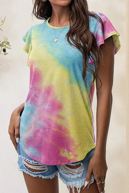 Printed Round Neck Short Sleeve T-Shirt - Bayou Curves