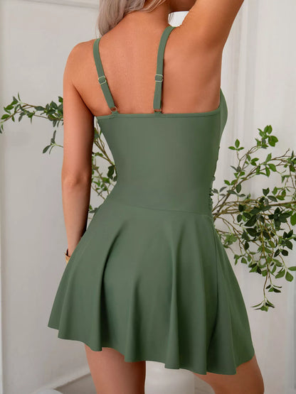 Mesh Panel Scoop Neck One-Piece Swimsuit - Bayou Curves
