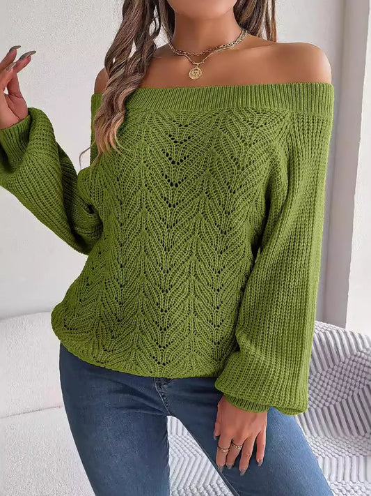 Shoulder Flirt Openwork Sweater - Bayou Curves