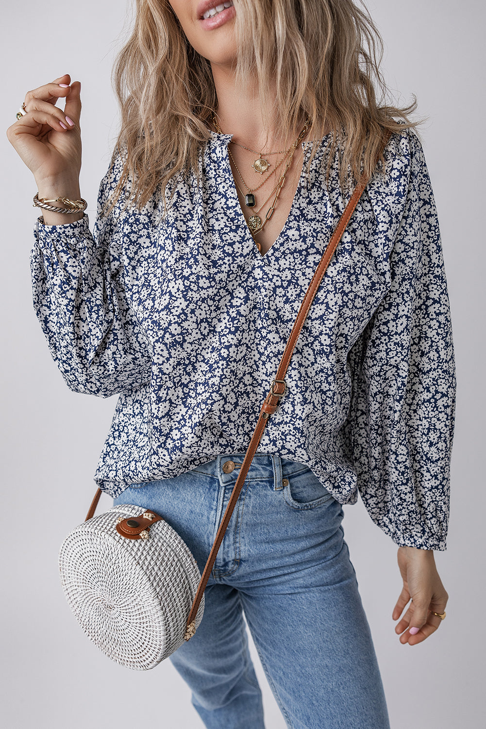 Blue Belle Floral Puff Sleeve Blouse