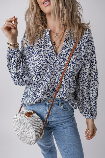 Blue Belle Floral Puff Sleeve Blouse