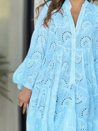 Full Size Eyelet Ruffled Hem Tiered Dress Plus Size - Bayou Curves