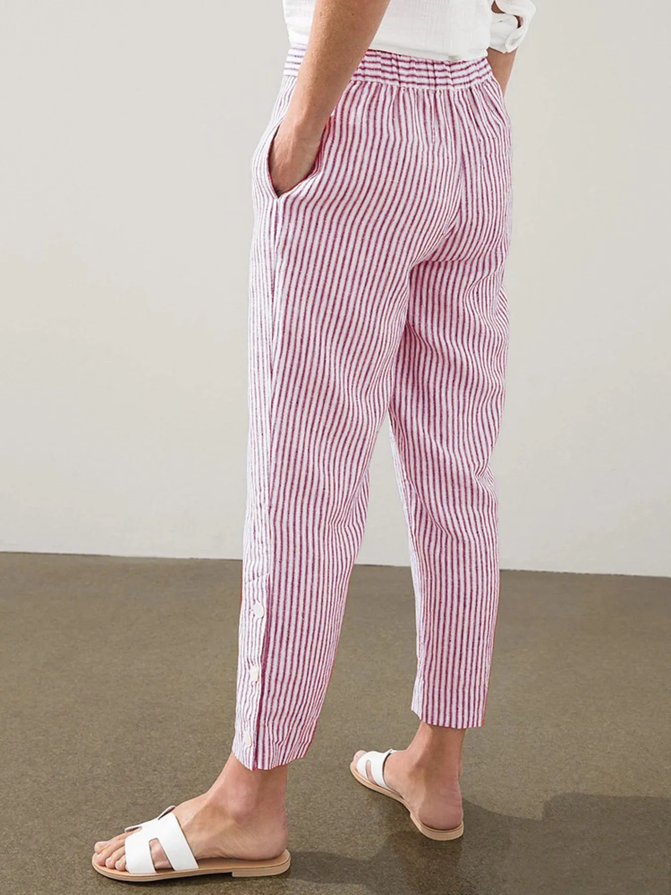 Full Size Striped Side Button Detail Pants Plus Size - Bayou Curves