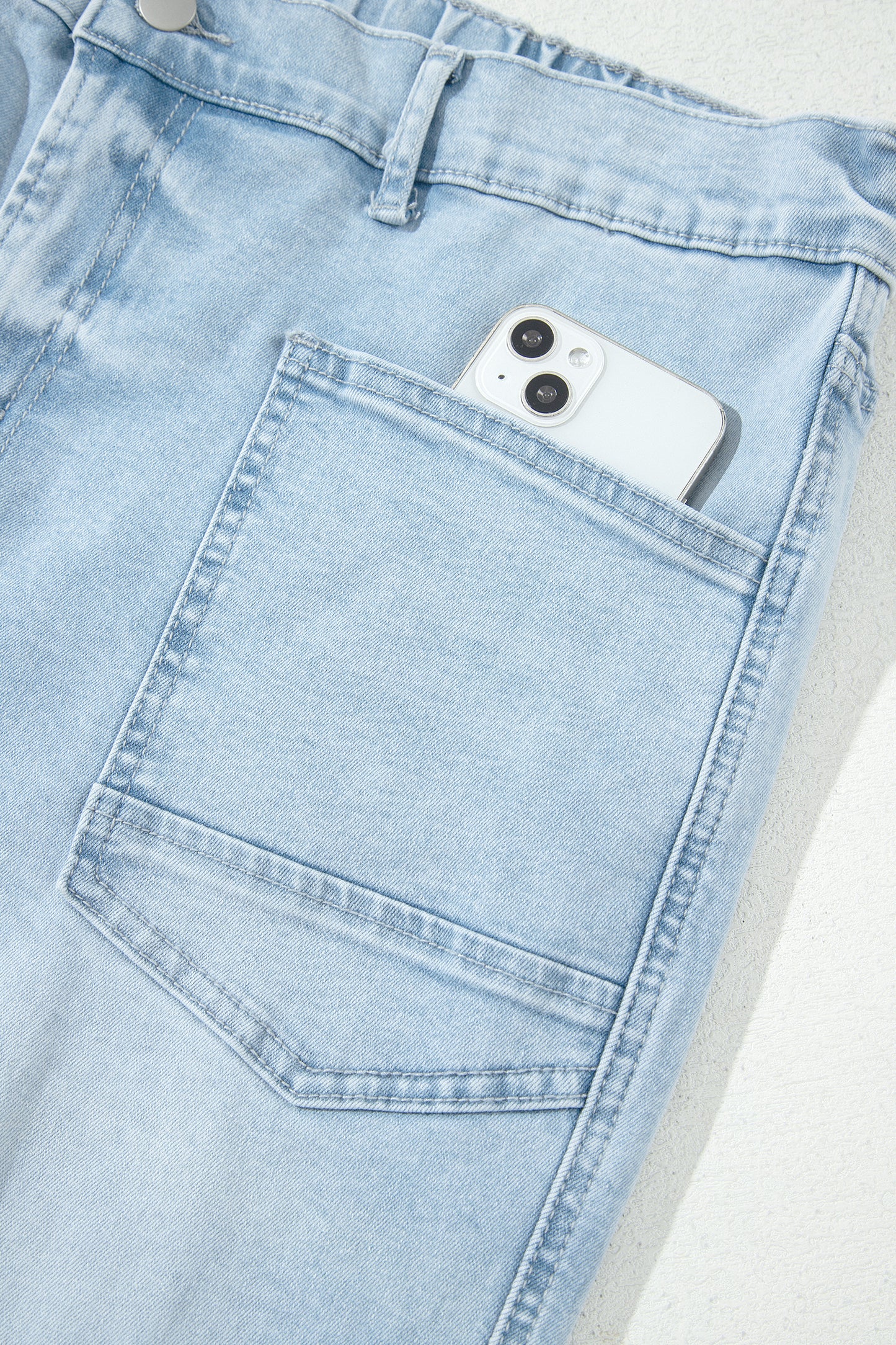 Plus Size Beau Blue Seam Detail Patch Pocket Raw Cut Shift Jeans