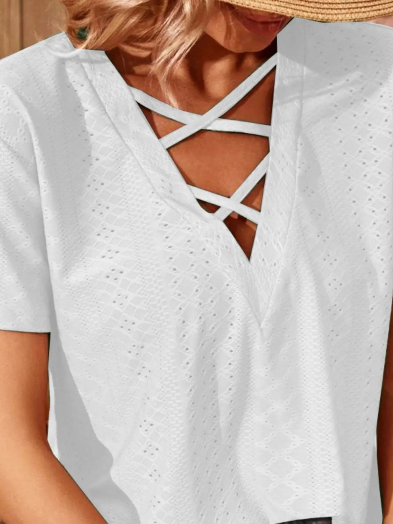 Eyelet Crisscross Short Sleeve T-Shirt - Bayou Curves