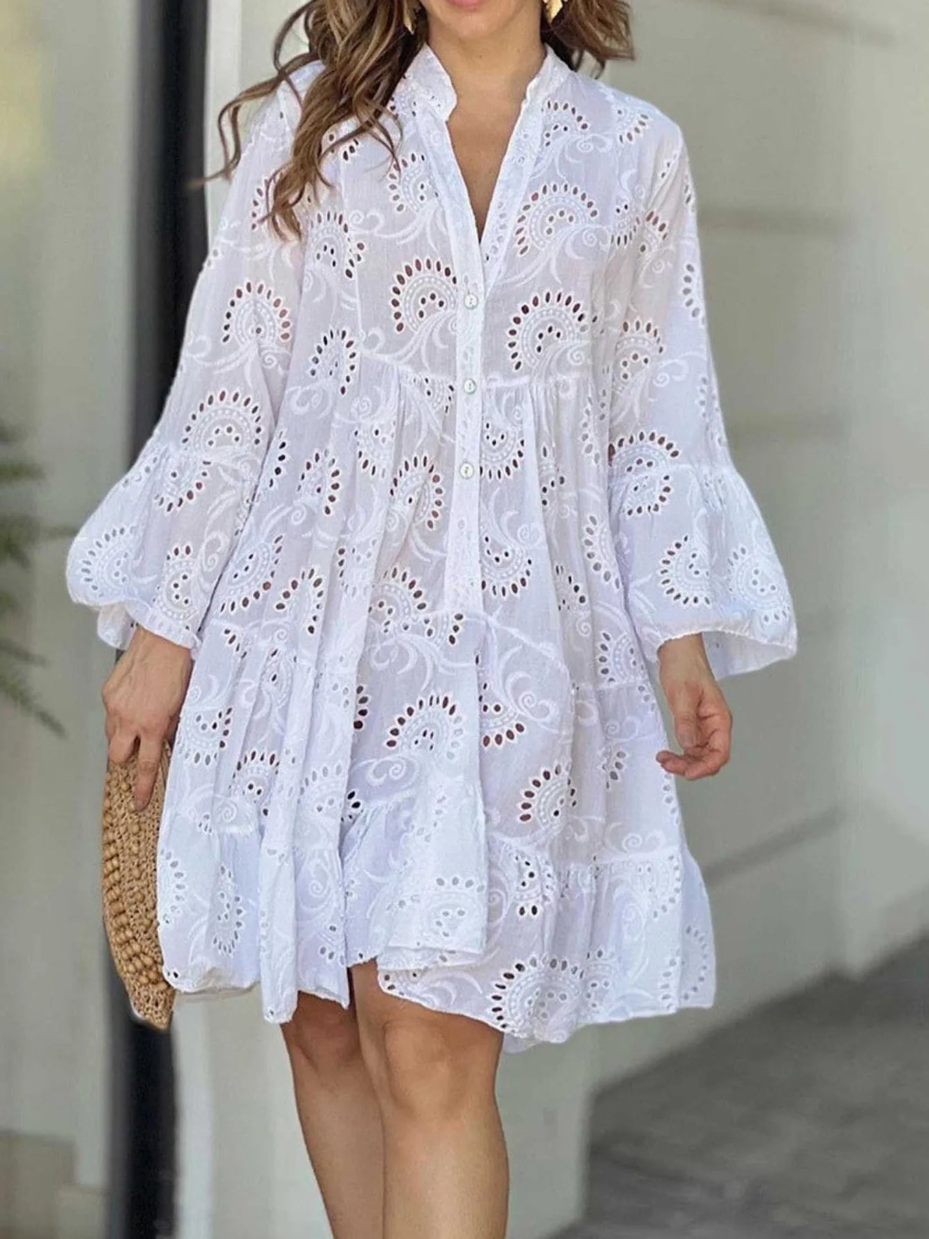 Full Size Eyelet Ruffled Hem Tiered Dress Plus Size - Bayou Curves