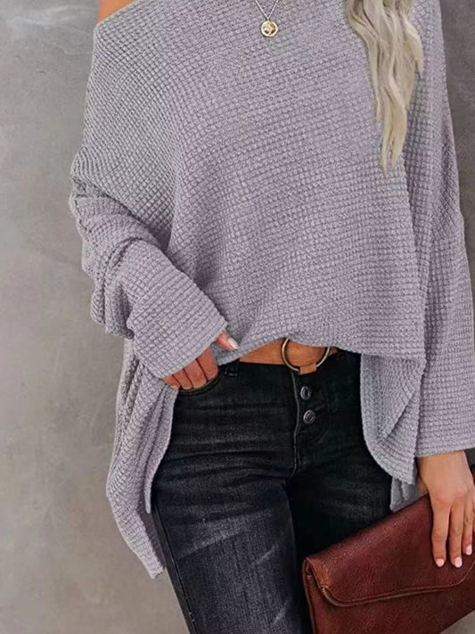 Shoulder Show Off Waffle Knit Sweater - Bayou Curves