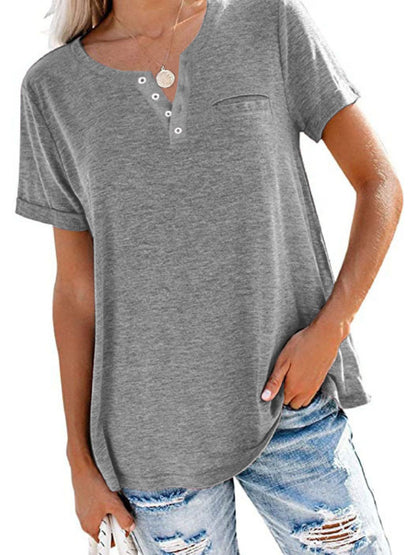 Full Size Casual Button-Front Pocket T-Shirt Plus Size - Bayou Curves