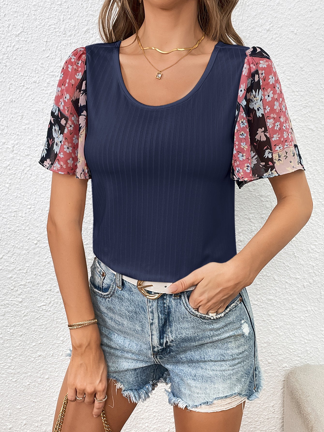 Ivy Lane Printed Puff Sleeve Round Neck Tee - Bayou Curves