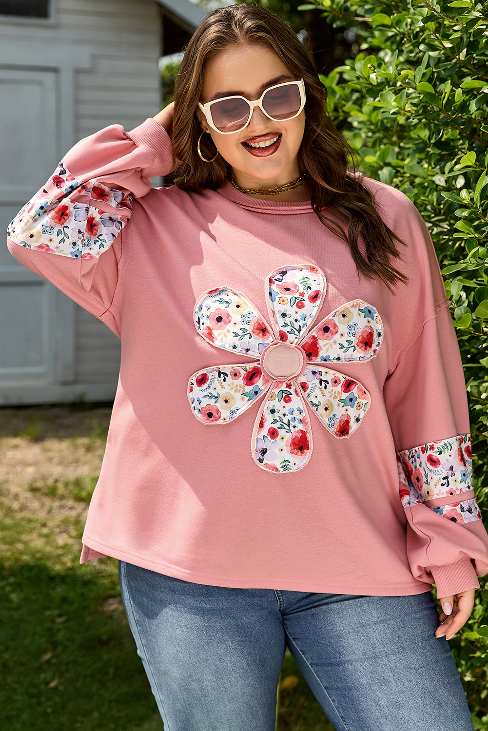 Petal Power Floral Appliqué Sweatshirt
