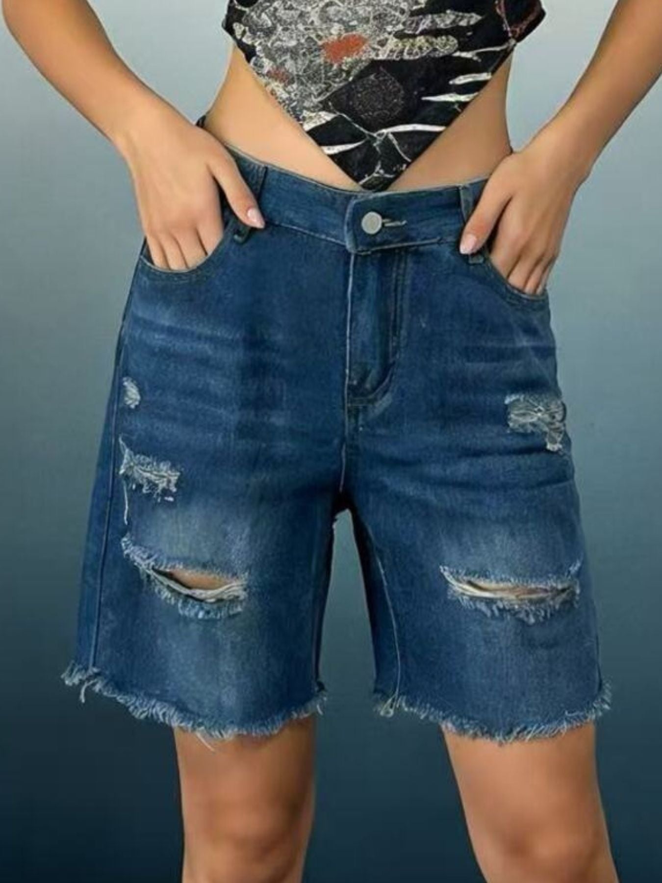 Full Size Ripped Frayed Hem Denim Shorts Plus Size - Bayou Curves