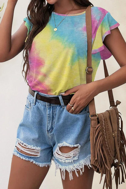 Printed Round Neck Short Sleeve T-Shirt - Bayou Curves