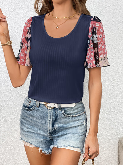 Ivy Lane Printed Puff Sleeve Round Neck Tee - Bayou Curves