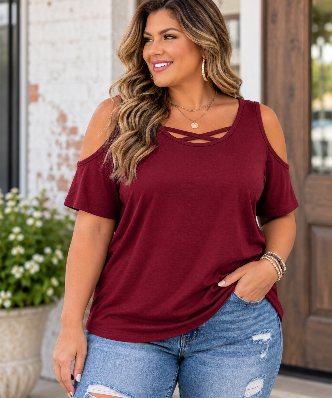 Shoulder Tease Crisscross Top