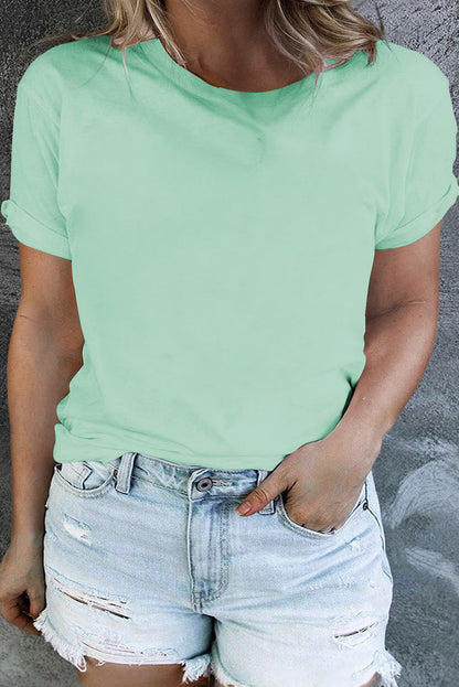 Plus Size Round Neck Rolled Sleeve T-shirt
