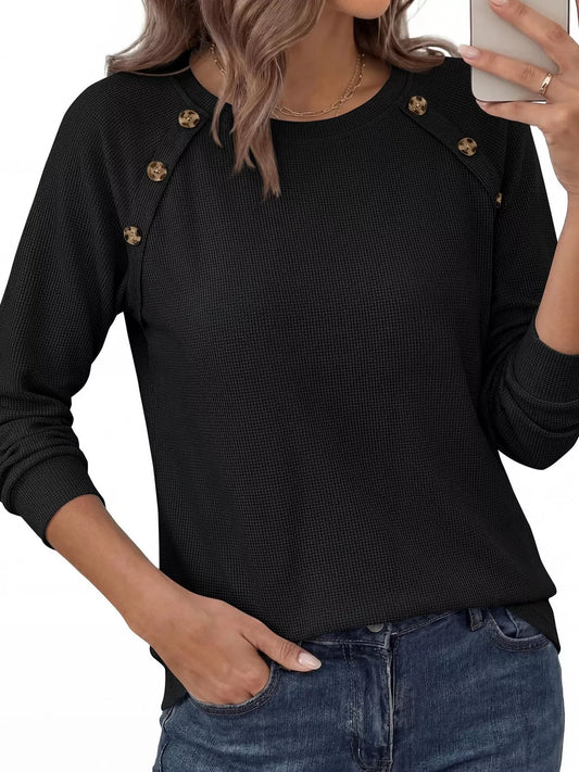 Buttoned Up Waffle Knit Top - Bayou Curves