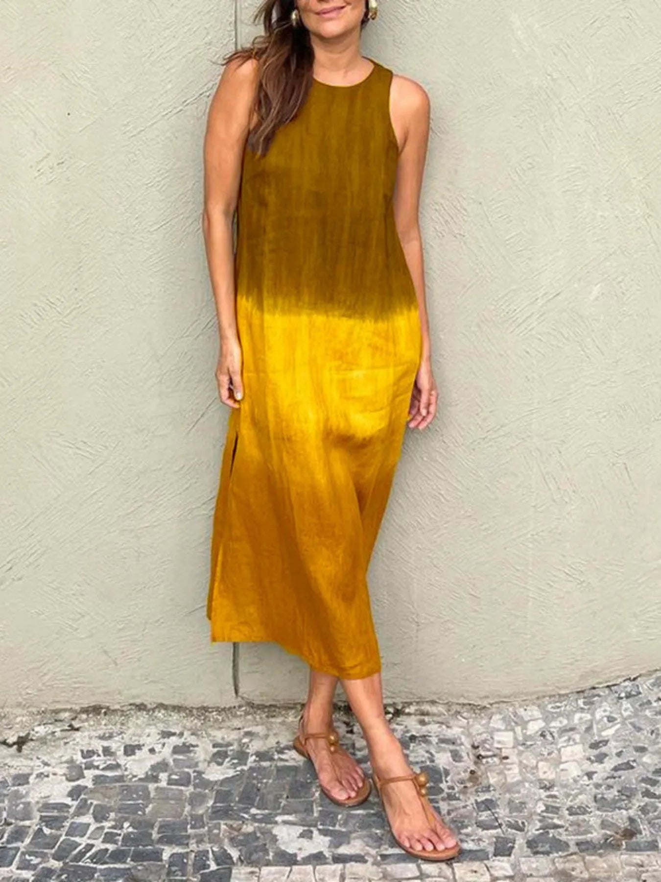 Full Size Sleeveless Gradient Tank Midi Dress Plus Size - Bayou Curves