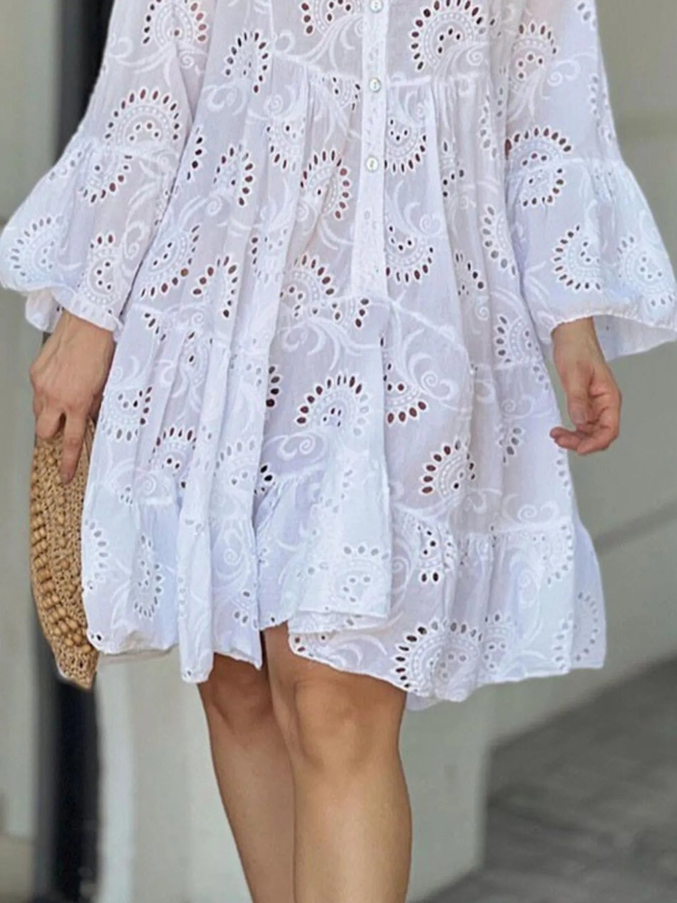 Full Size Eyelet Ruffled Hem Tiered Dress Plus Size - Bayou Curves