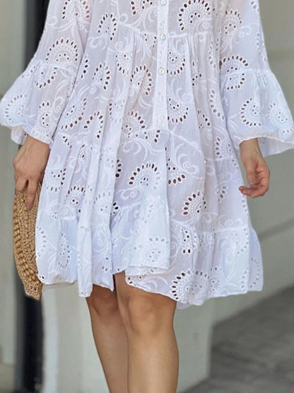 Full Size Eyelet Ruffled Hem Tiered Dress Plus Size - Bayou Curves