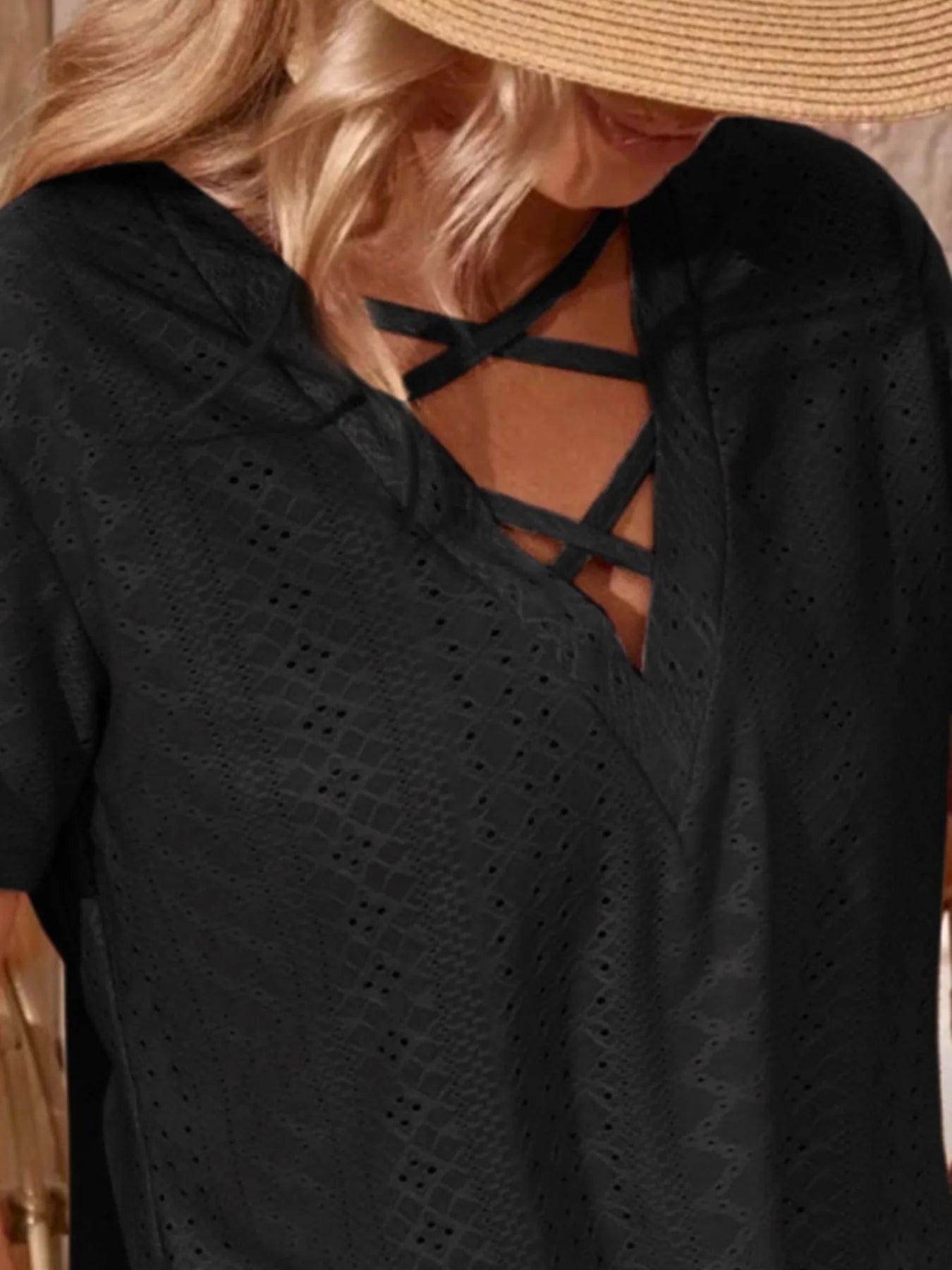 Eyelet Crisscross Short Sleeve T-Shirt - Bayou Curves
