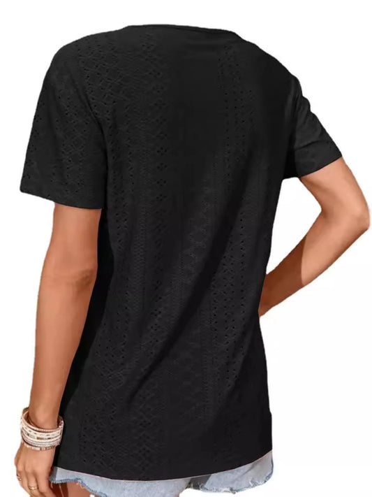 Eyelet Crisscross Short Sleeve T-Shirt - Bayou Curves