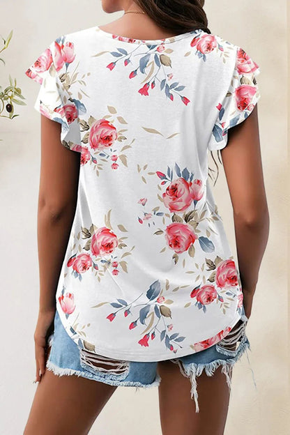 Printed Round Neck Short Sleeve T-Shirt - Bayou Curves