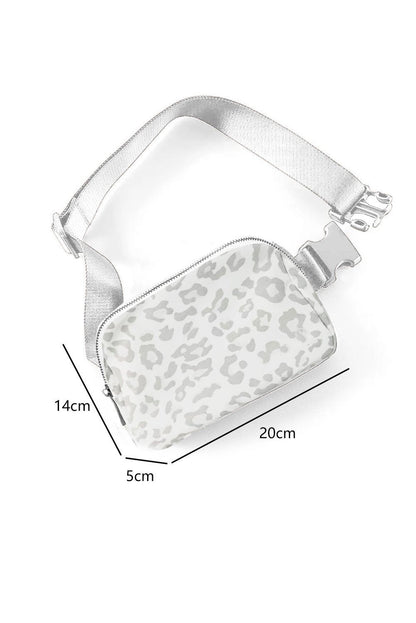 White Leopard Print Buckle Canvas Chest Bag 20*5*14cm - Bayou Curves