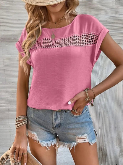 Cutout Round Neck Short Sleeve Top - Bayou Curves