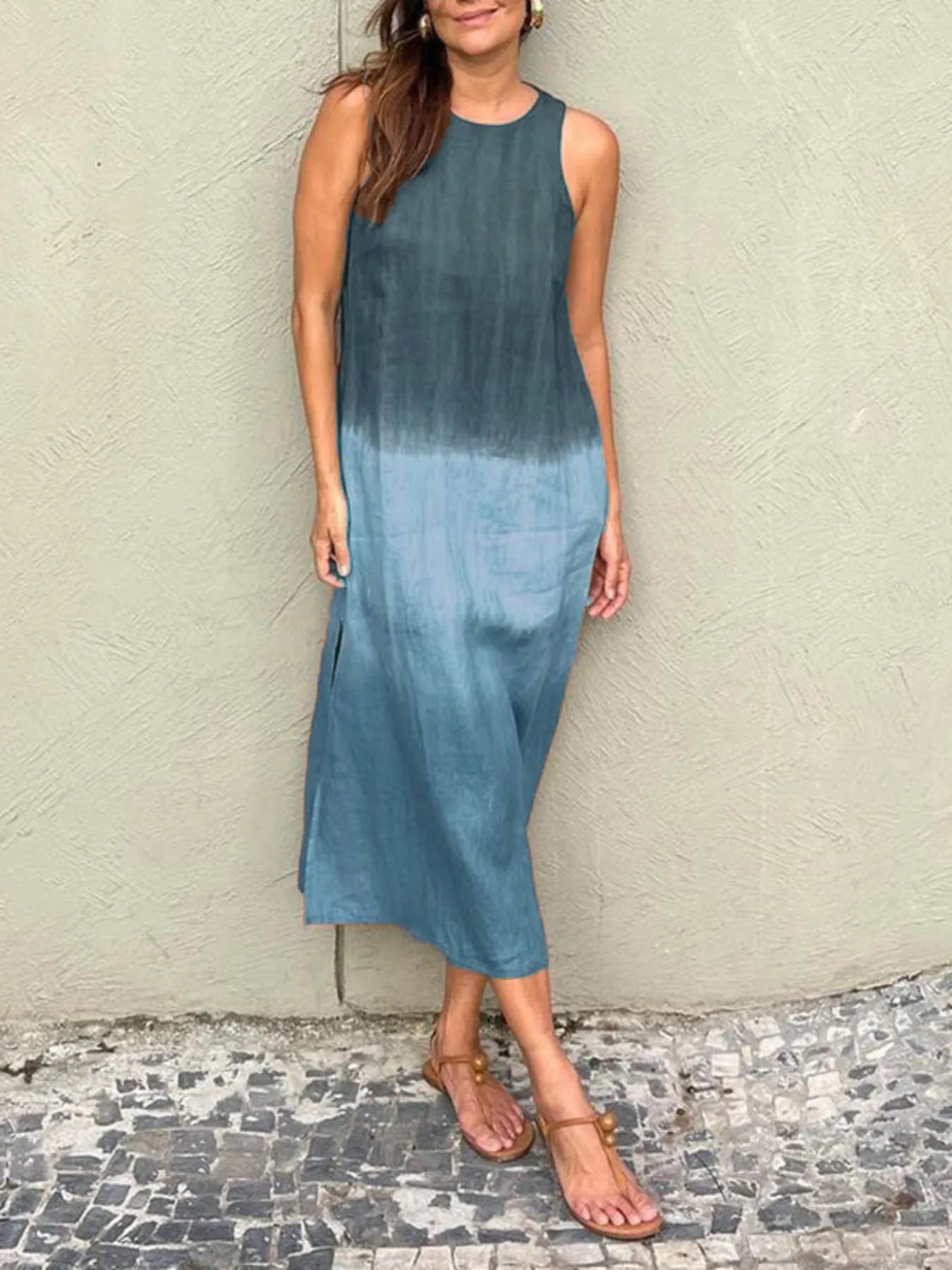 Full Size Sleeveless Gradient Tank Midi Dress Plus Size - Bayou Curves
