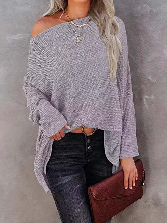 Shoulder Show Off Waffle Knit Sweater - Bayou Curves