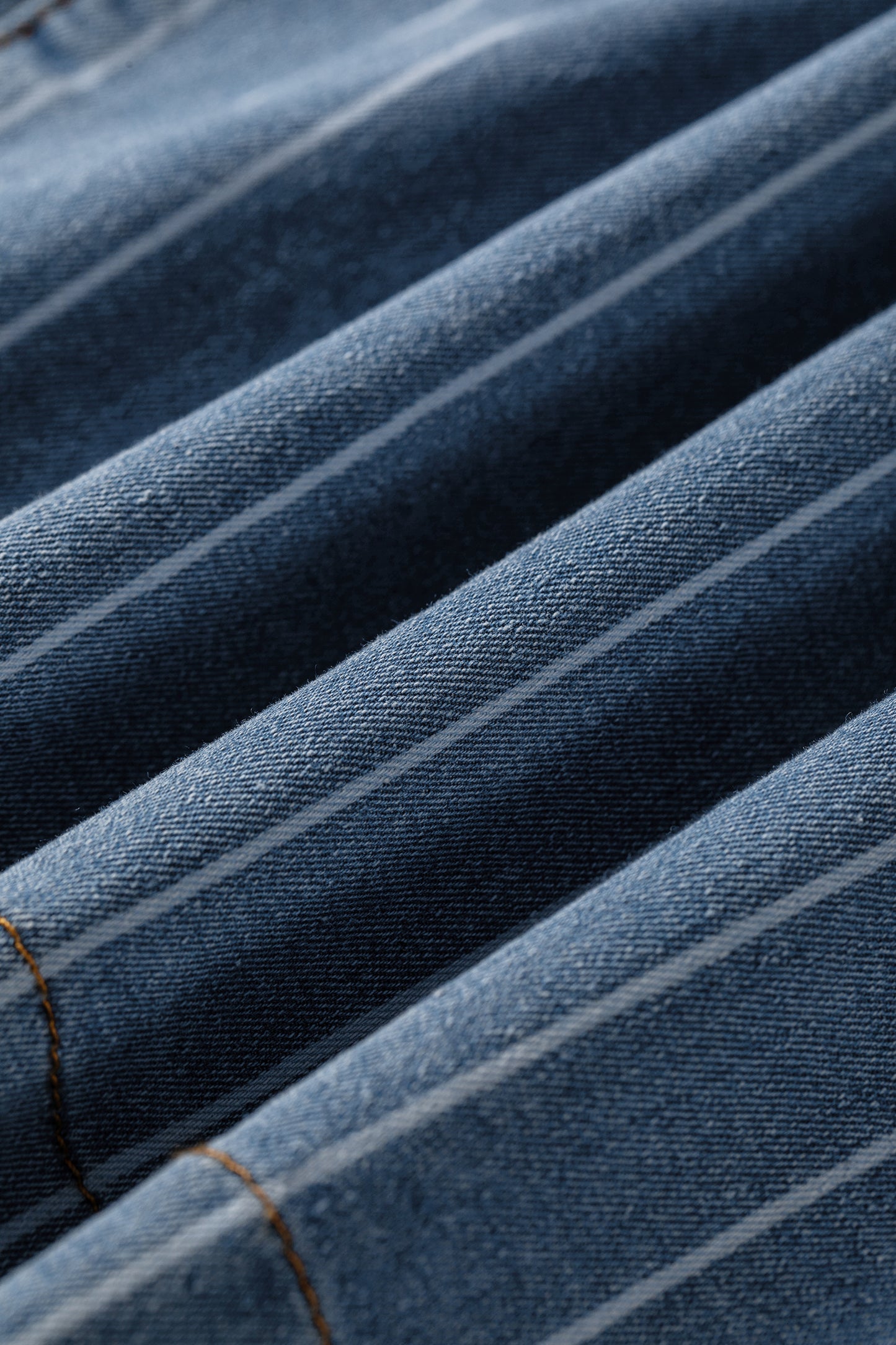 Plus Size Sky Blue Stripe Buttoned Loose Wide Leg Denim Pants