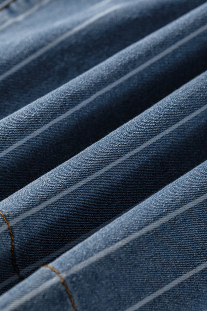 Plus Size Sky Blue Stripe Buttoned Loose Wide Leg Denim Pants