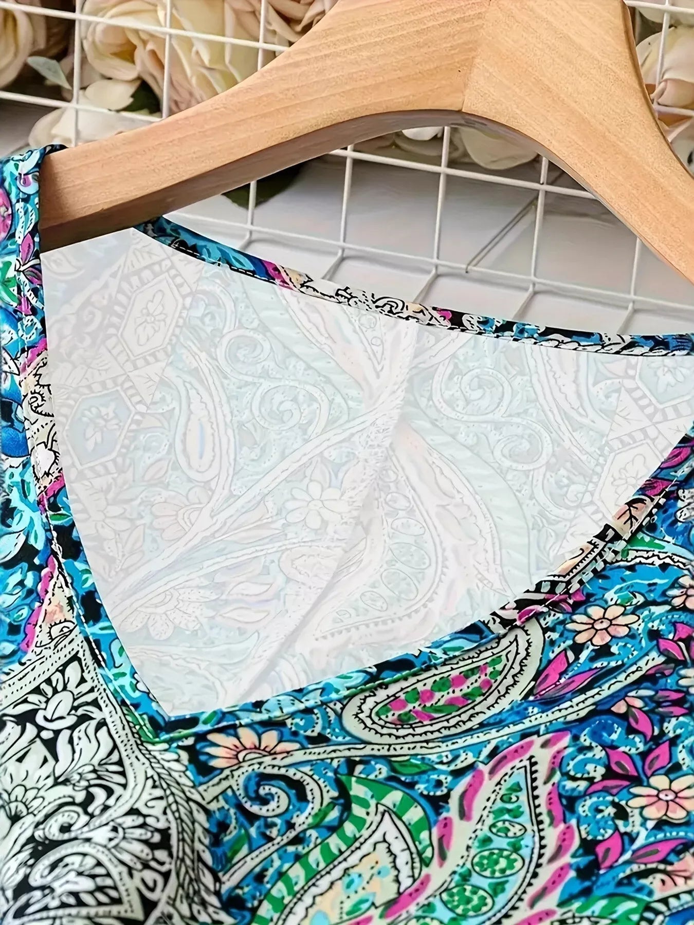 Plus Size Paisley Print V-Neck Short Sleeve Dress - Bayou Curves