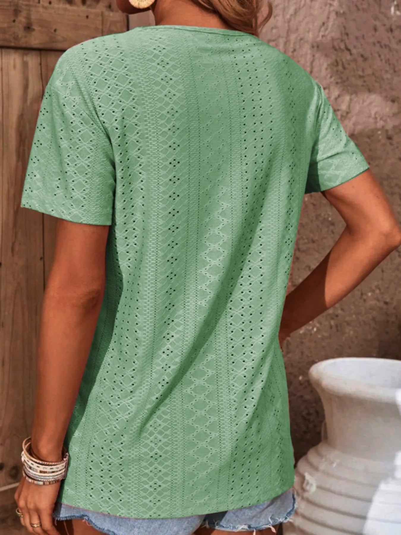 Eyelet Crisscross Short Sleeve T-Shirt - Bayou Curves