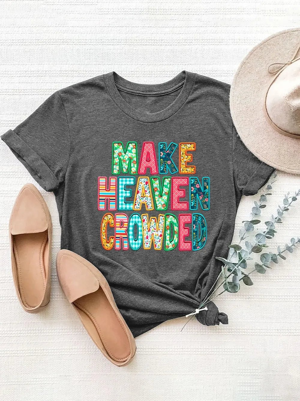 Letter Round Neck Short Sleeve T-Shirt - Bayou Curves