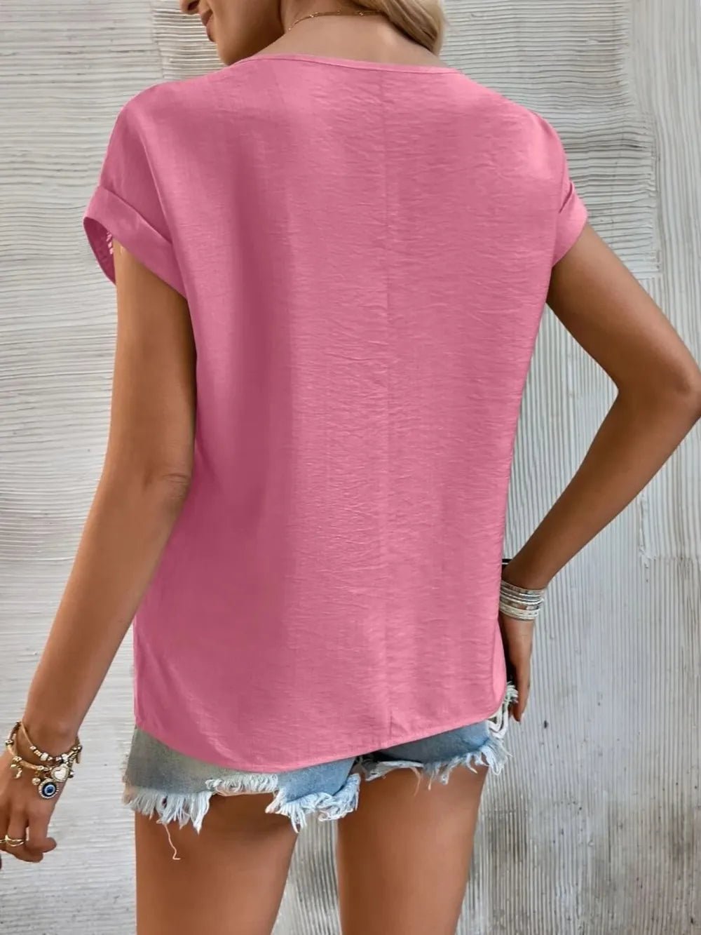 Cutout Round Neck Short Sleeve Top - Bayou Curves