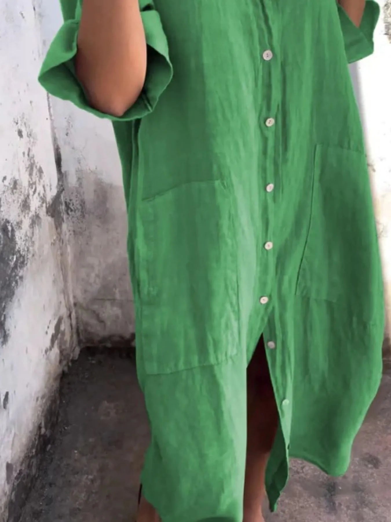 Full Size Casual Linen Button-Down Shirt Dress Plus Size - Bayou Curves