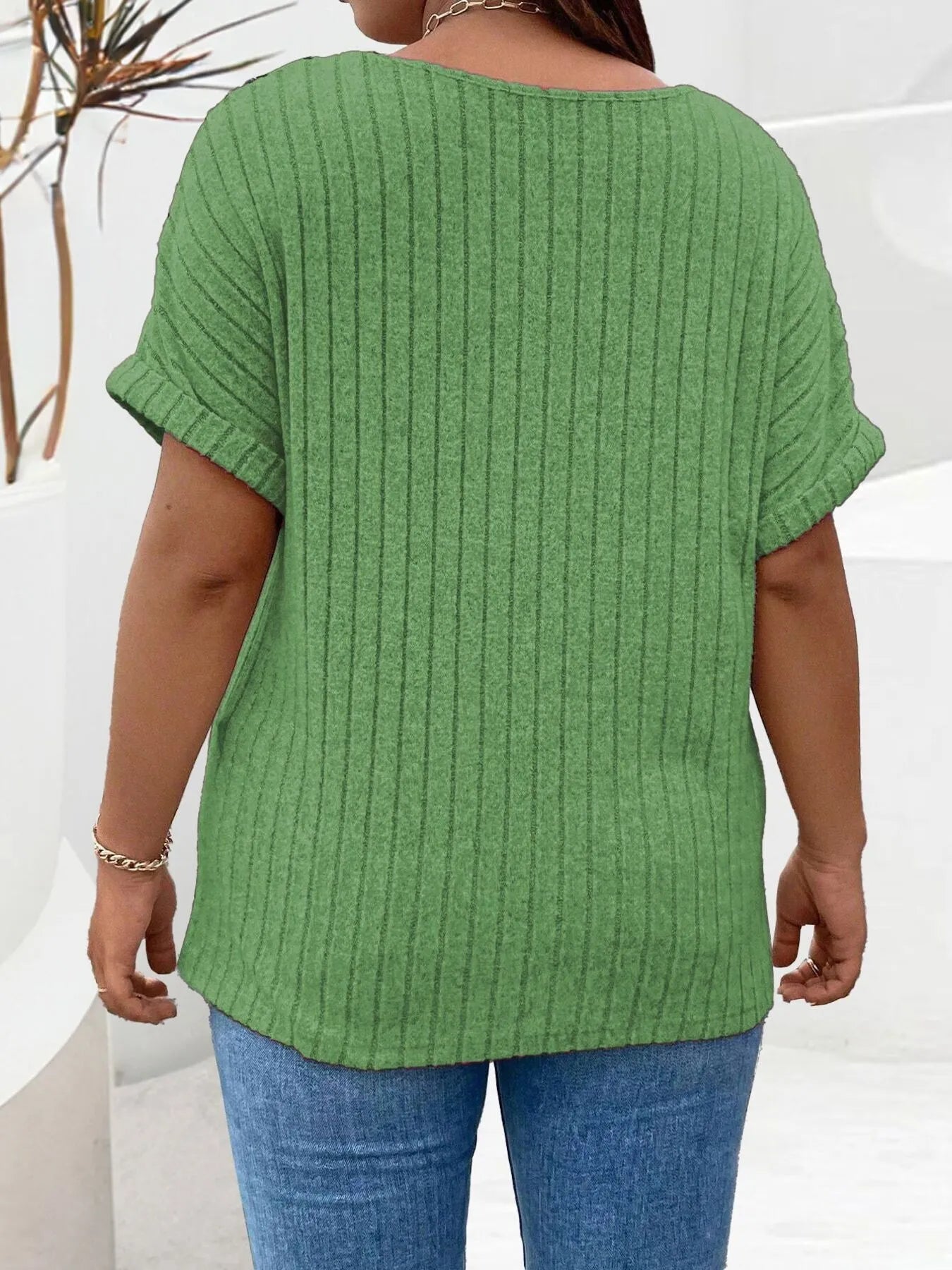 Plus Size Ribbed Half Zip Relaxed Fit T-Shirt - Bayou Curves
