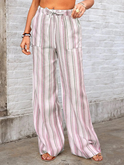 Full Size Striped Wide Leg Pants Plus Size - Bayou Curves